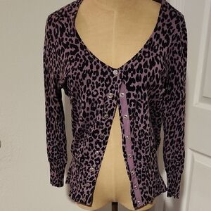 Dana Buchman Purple Leopard Print Cardigan